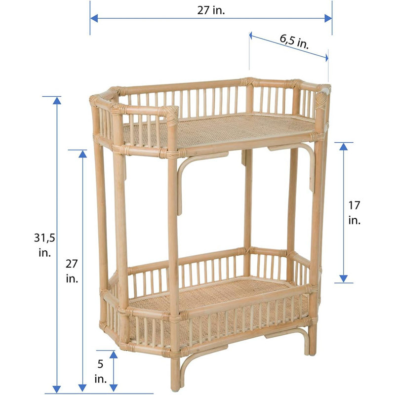 Manhattan 2-Tier Rattan Console Table With Dual Shelves, Handcrafted Natural Rattan Design