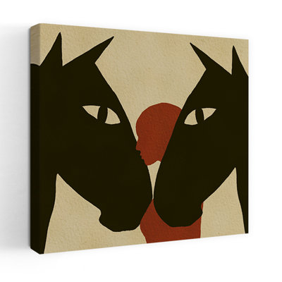 Cheval et lien humain abstrait, impression minimaliste cheval rustique