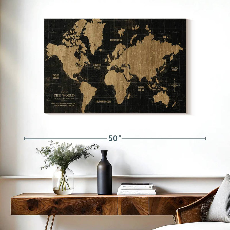 Old world map black gold Aletra, H 26 po x l 39 po