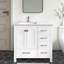 Meuble-lavabo autoportant 36 po Anvay en blanc mat avec comptoir en quartz de Carrare-889296418-895541825
