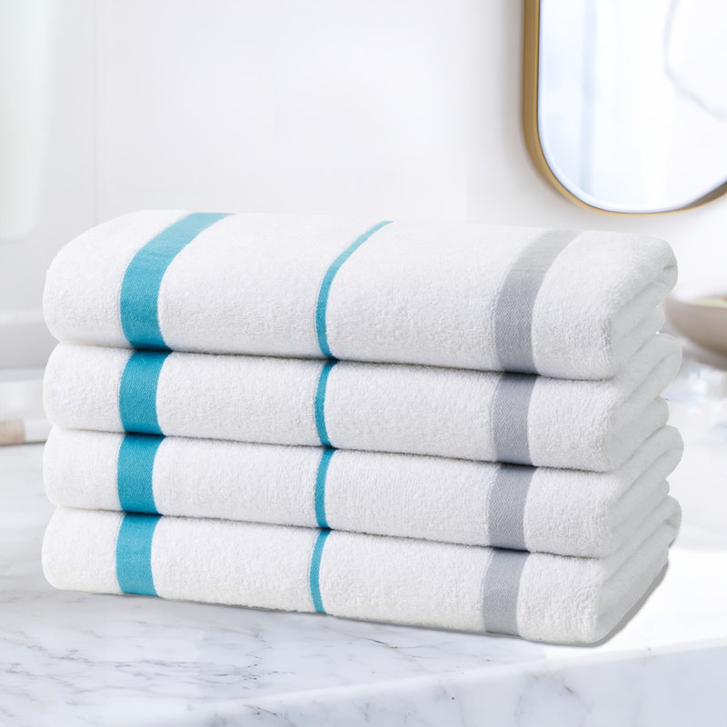 Boulier Sailor Stripe Beach Towels | 100% Cotton Terrycloth Towels 30"x60", Turquoise