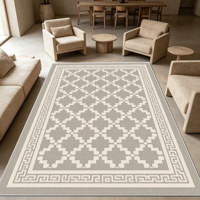 Tapis grec gris et blanc de 1 pièce, élégant tapis décoratif polyvalent, facile à nettoyer et à entretenir, meuble idéal pour la chambre à coucher, le salon, le couloir, le vestibule, le dortoir et le bureau afin de rafraîchir l'ambiance intérieure de votre maison