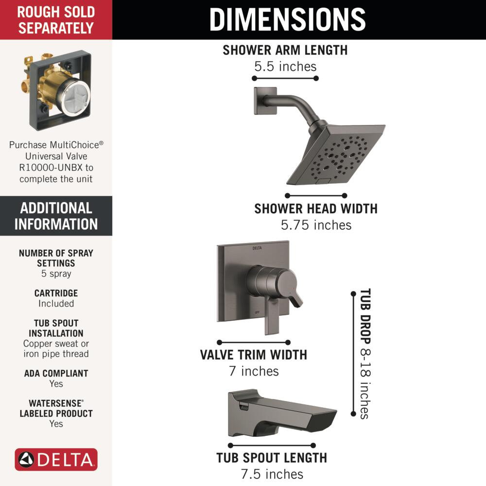 Pivotal® Tub and Shower Faucet with H2Okinetic® Technology, Lumicoat Black Stainless