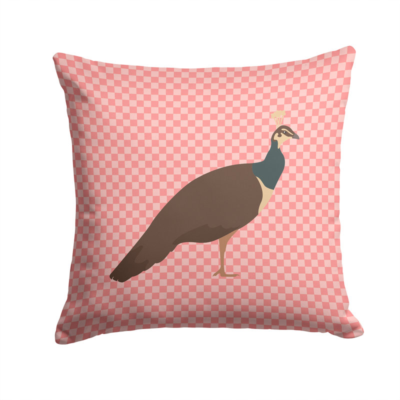 Coussin décoratif extérieur peahen paon check, 14 po x 14 po, Rose