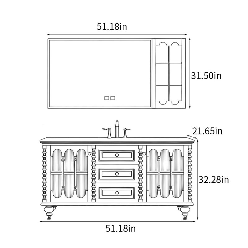Armoire de salle de bain rétro, 51"