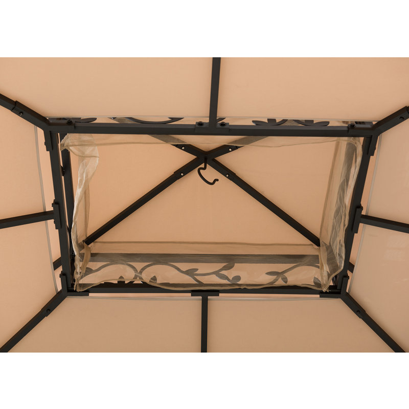 Sunjoy 10 ft. x 12 ft. Steel Gazebo with Decorative Vine Frame Detail, Light Tan/Black