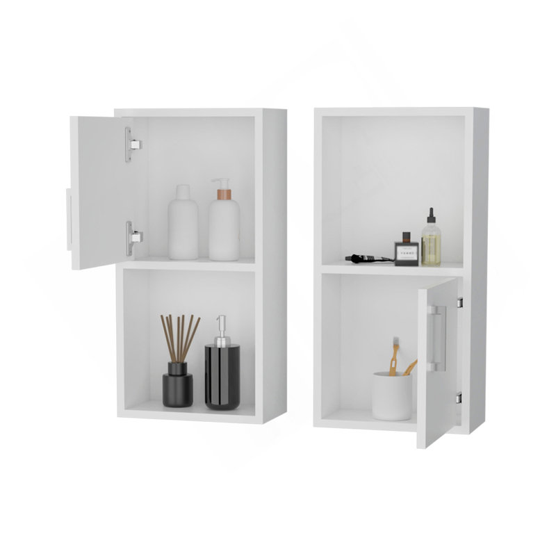 White 2 Bathroom Medicine Cabinets With Open Shelf, White