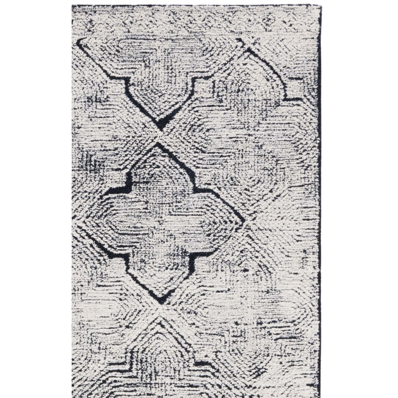 Tapis touffeté en laine / fil pour animaux de compagnie Friedi en ivoire / noir, Carré 6 pi