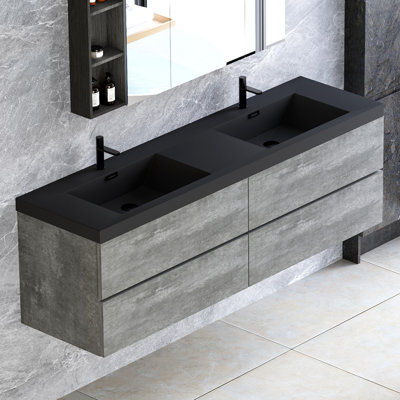 Meuble-lavabo double 71 po avec comptoir en quartz Lecio