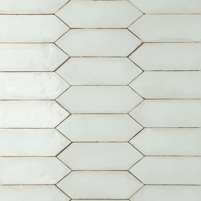 Morokko 2.5" x 8" Handmade Zellige Picket Glossy Wall Tile, Bejmat Bianco White