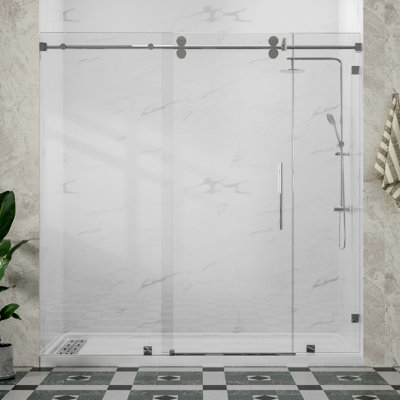 Radiancexl 84 à 88 po X P 76 po H Porte de douche coulissante simple sans cadre en chrome avec verre transparent de 3/8 po