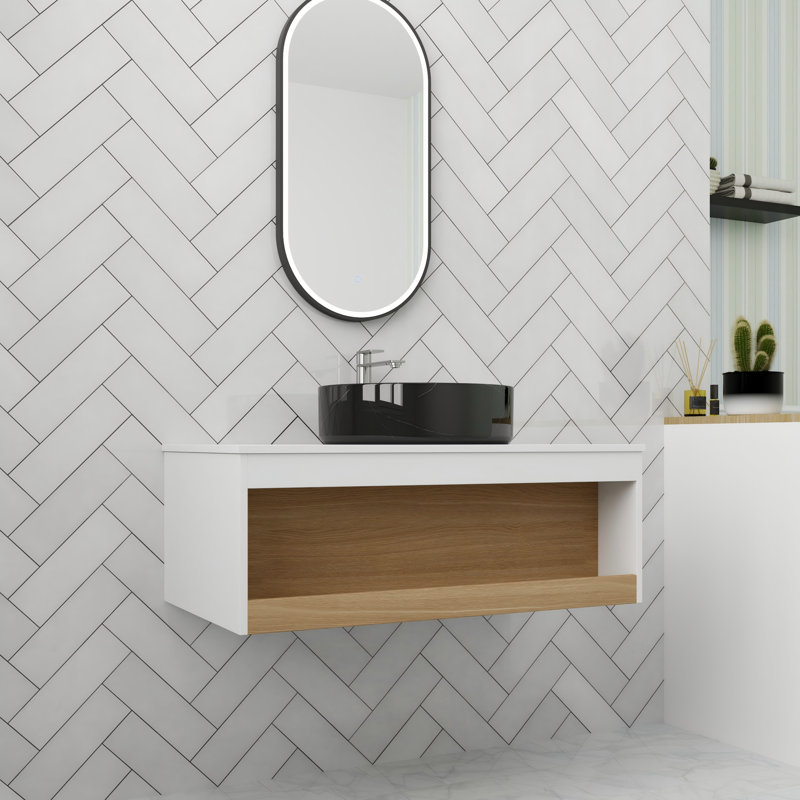 Meuble-lavabo flottant simple 36 po avec comptoir en céramique, 36", Noir