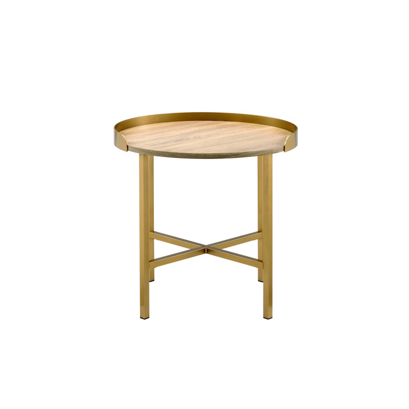 Plateau de table en chêne et table de bout à finition dorée