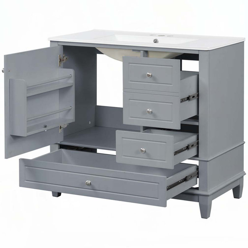Meuble-lavabo 36 po avec lavabo en céramique, Gris/argent