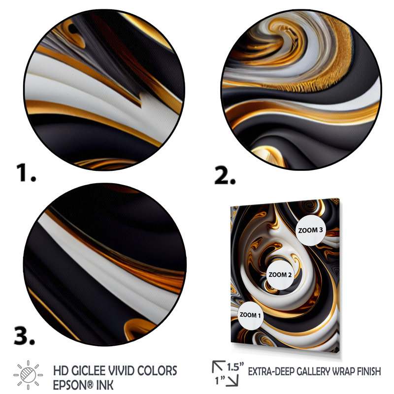Or et noir vitrail spirale IV - reproduction sur toile, H 32 po x l 16 po x P 1 po, Toile tendue