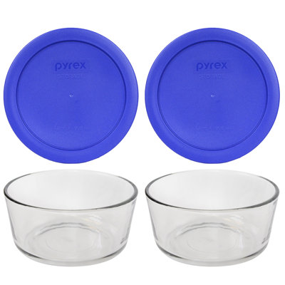 Pyrex (2) 7201 4 Cup Glass Bowls & (2) 7201-PC Lids