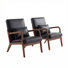 23.4" W Mid-Century Modern Faux Leather Accent Armchair with Pillow, Solid Wood Frame(Set of 2)