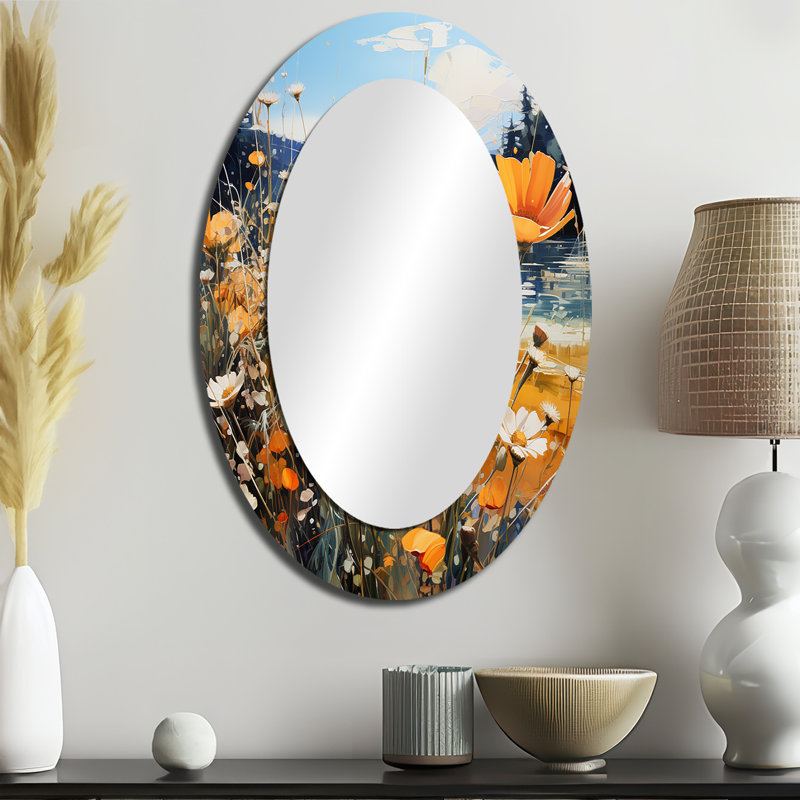 Sunny Meadows - Miroir décoratif ovale sur métal, 36 po x 24 po