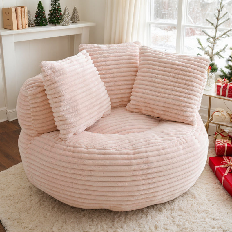 45" Corduroy Giant Bean Bag Chair for Adults, Comfy Lazy Sofa with Armrests & 3 Pillows, Oversized Bean Bag Couch with Deep Seat, Lounge Floor Sofa for Gaming, Reading, Living Room