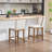 Farmhouse Solid Wood Barstools With Vintage Brass Studs, Upholstered Low Barstools For Bar Counters And Kitchen Islands Set Of 2-912758493