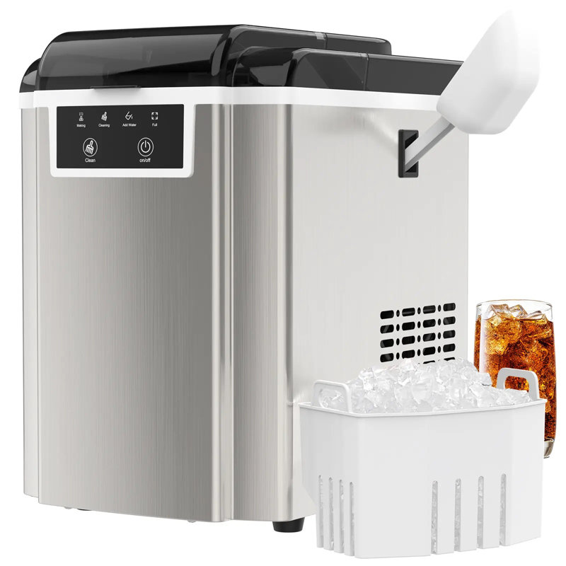 Countertop Ice Makers Machine With Basket And Scoop, 38lbs/24h Soft Chewable Pellet Ice, One-click Operation, Nugget Ice Maker For Home, Kitchen, Camping, Rv, Office And Party, Silver