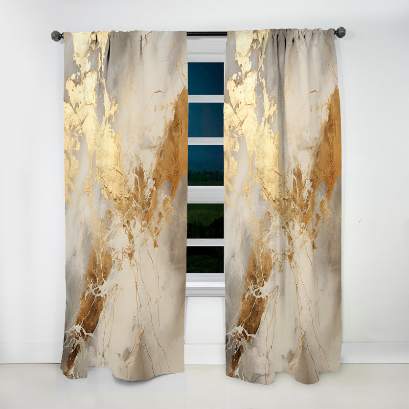Beige et or marbré Lightning III - Rideau abstrait occultant formes abstraites - 1 panneau, L 52 po x L 95 po