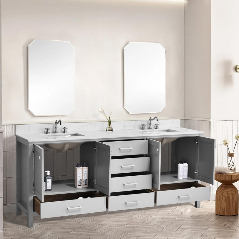 Meuble-lavabo autoportant avec lavabo en céramique, 84"