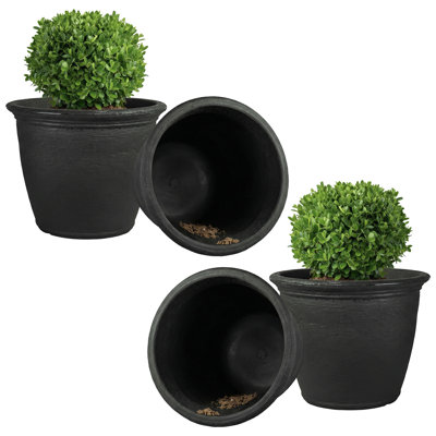 Anjelica Polyresin Large Round Outdoor Planter - 24" - Matte Black - Set of 4