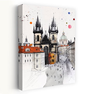 Prague Old Town Splendor Colorful Gothic Vibrant Architecture City Wall Art Print 1 Piece Wrapped Canvas Wall Art