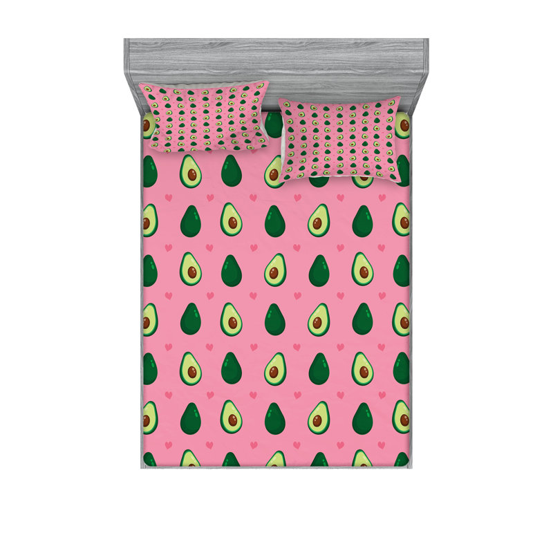 Drap-housse et coussin décoratif Ambesonne - rose pastel et émeraude, Ensemble de draps pour très grand lit californien