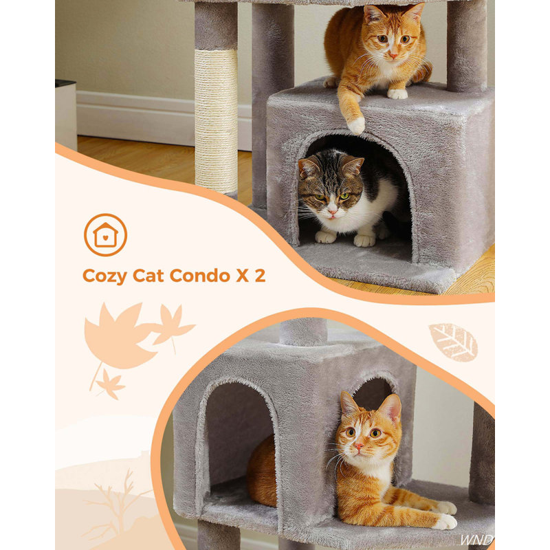 53" Gray Plush Cat Tree Tower with Condos and Hammock