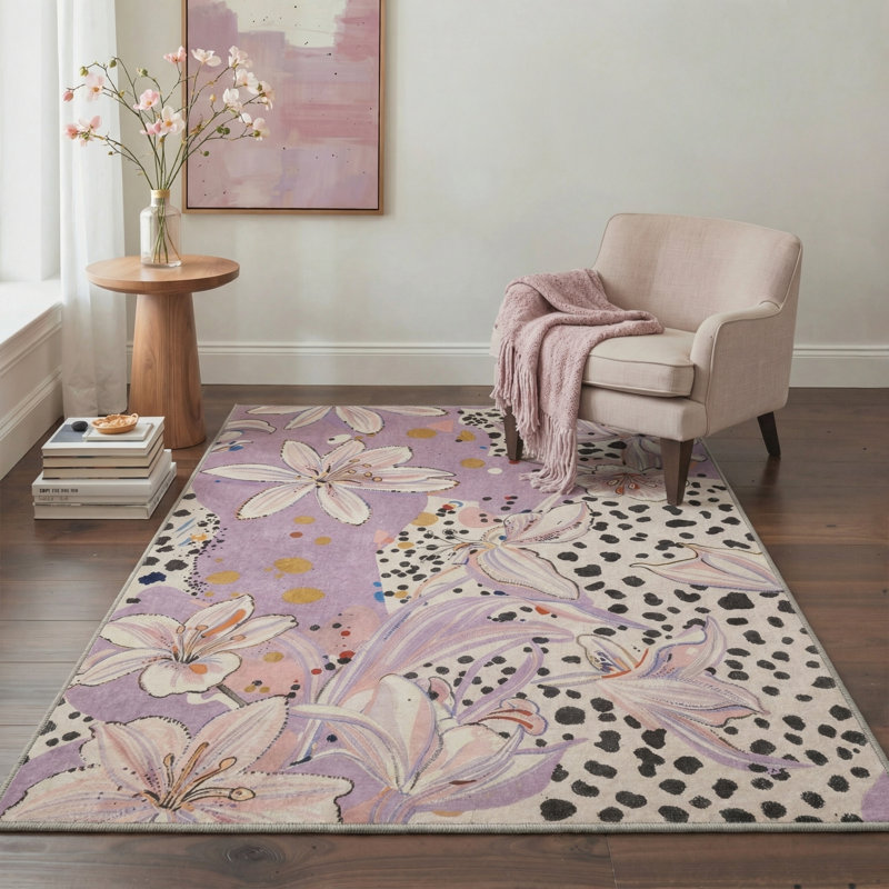 Tapis d'intérieur / beige lavable à la machine avec envers antidérapant Abrahams, Rectangle 6 pi x 9 pi