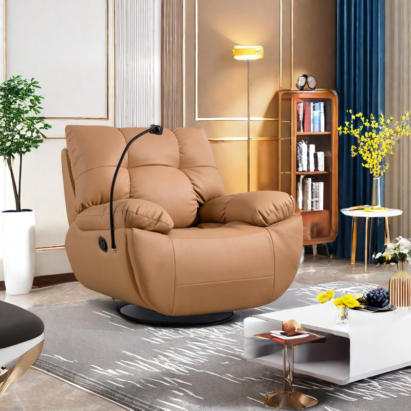 Syriah Faux Leather Swivel Recliner, Ivory