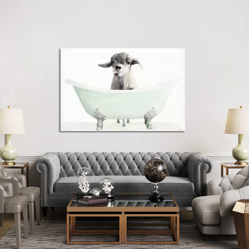 Vintage Tub with Goat - reproduction d'art graphique, H 40 po x l 60 po x 1,5 po, Toile tendue, Aucun mat