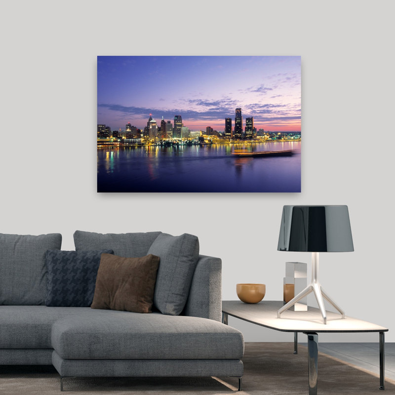«Detroit Skyline At Dawn», comté de Wayne, Michigan, États-Unis, architecture moderne abstraite, art urbain