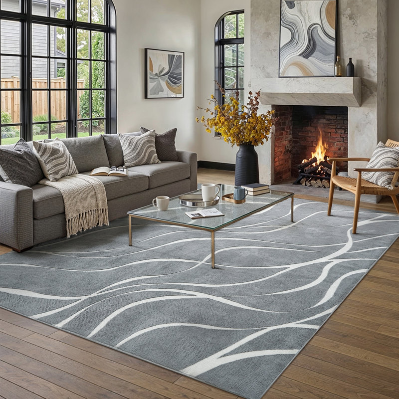 Tapis gris à poils longs avec envers antidérapant Paxston, Gris, Rectangulaire 8 pi x 10 pi