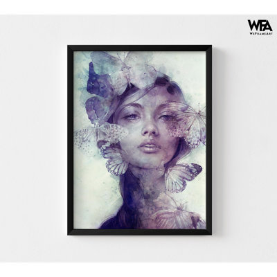Female Portrait Painting Print, Framed Butterflies Wall Art, Woman Wall Decor, Fantasy Woman Art, Framed Wall Art, Oversized Wall Art