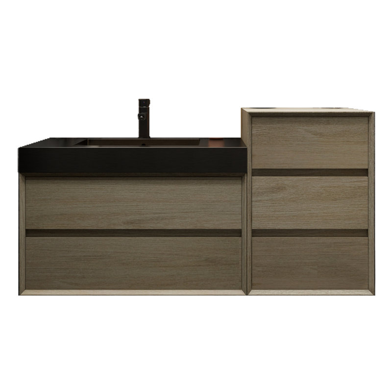 Ensemble de meuble-lavabo mural simple 61,5 po avec plateau en métal Ayami, Bois café