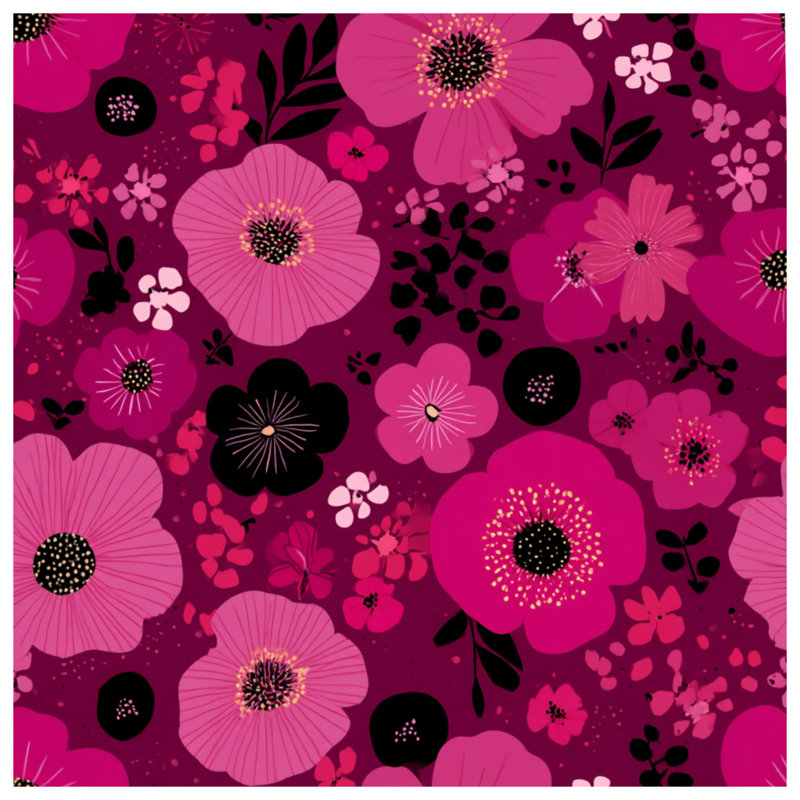 Fleurs, édredon floral, bohème bohémien, Édredon simple extra long, Pink/Black Floral