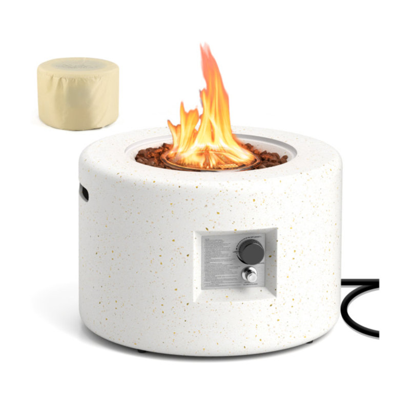 Starry Fire Pit 25 in. Round Terrazzo Propane Fire Pit Table with Protective PVC Cover and Lava Rocks, 40,000 BTU Gas Fire Pit