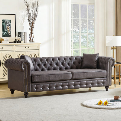 85.5 inch Mid Century Modern Chesterfield Sofa Couch for Living Room, Upholstered Button Tufted Loveseat Sofa w/Nailhead Trim&Roll Armrest, Comfy 3 Seater Deep Seat Sofas Couch for Bedroom, Office