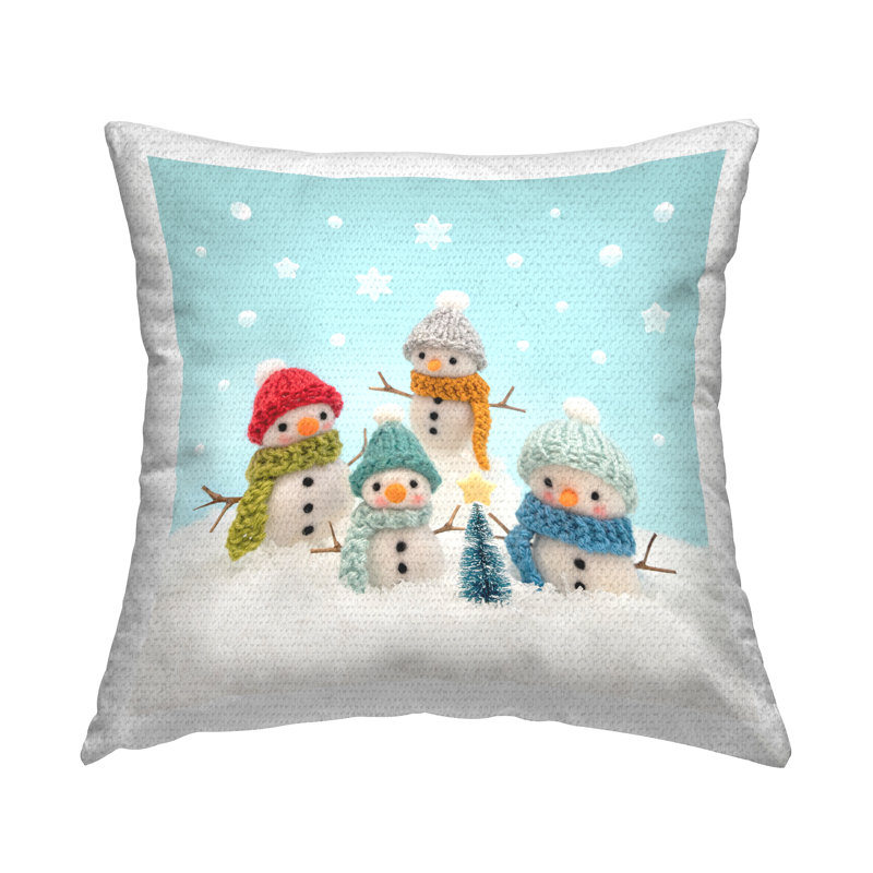 Coussin extérieur Winter Snowmen and Snowflakes par Lemon & Sugar