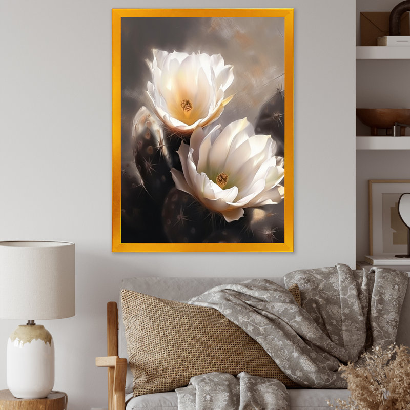Impression sur toile de cactus crème brun II, H 32 po x l 16 po, Encadrement doré