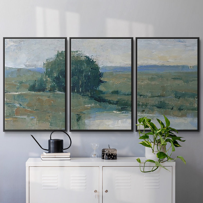 Riverbank Impression I, reproduction sur toile 3 pièces, Noir, H 36 po x l 75 po x P 2 po