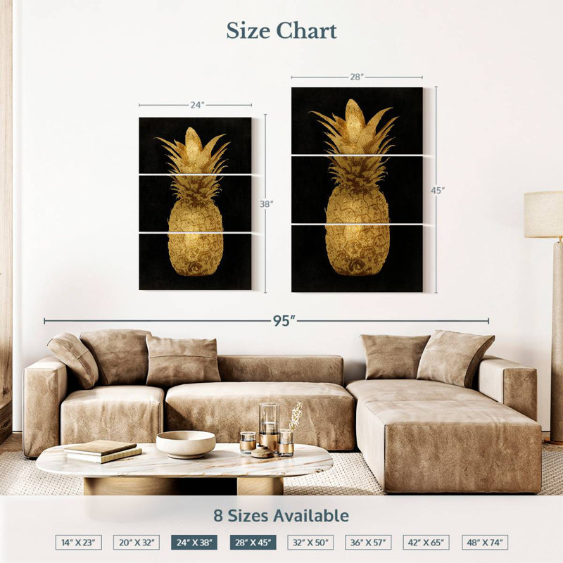 Yarlin Gold Pineapple On Black I, 38" H x 24" W