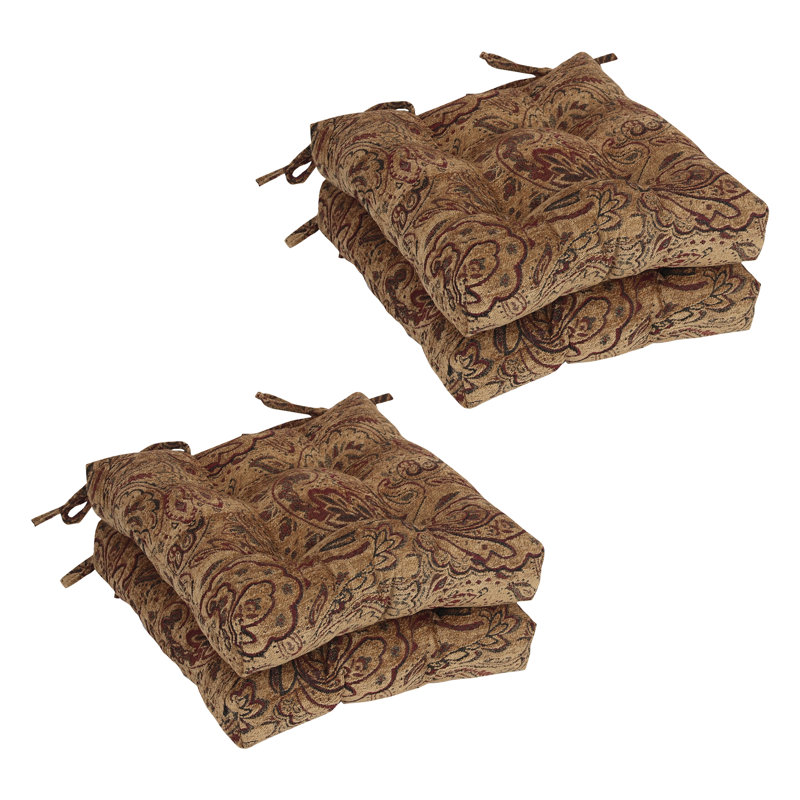 Coussins de chaise carrée en jacquard capitonné de 16 pouces, Cachemire brun / brun clair
