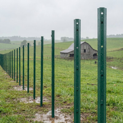 Poteaux de clôture en acier 3/4 pieds avec pattes réglables, plaque d'ancrage en U - Poteaux métalliques robustes pour clôtures d'extérieur (paquet de 10)