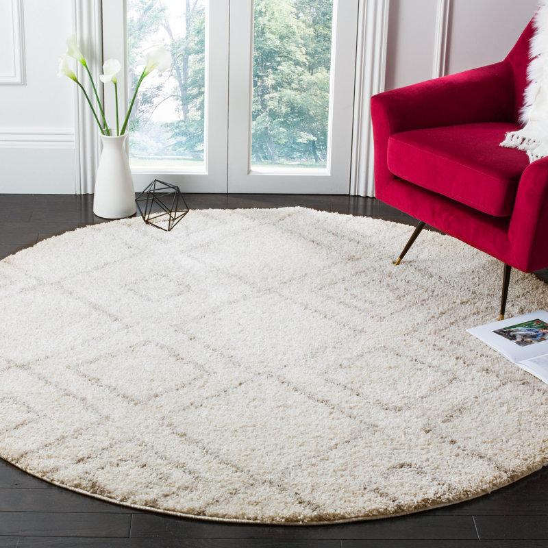 Develin Performance Geometric Rug, Round 6'7", Ivory/Beige