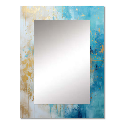 Divine Mandala Delicate Gold Gentle Turquoise I - Boho Mandala Decorative Mirror, Traditional Wall Mirror, Printed Metal Art