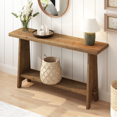 Table console en bois massif de 55 po avec canapé de vestibule et tablette de rangement pour le salon, le couloir